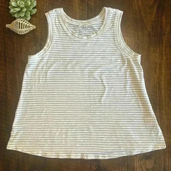 CV Chelsea & Violet | Tan & White Striped Lightweight Jersey Knit Tank Top - Picture 1 of 4